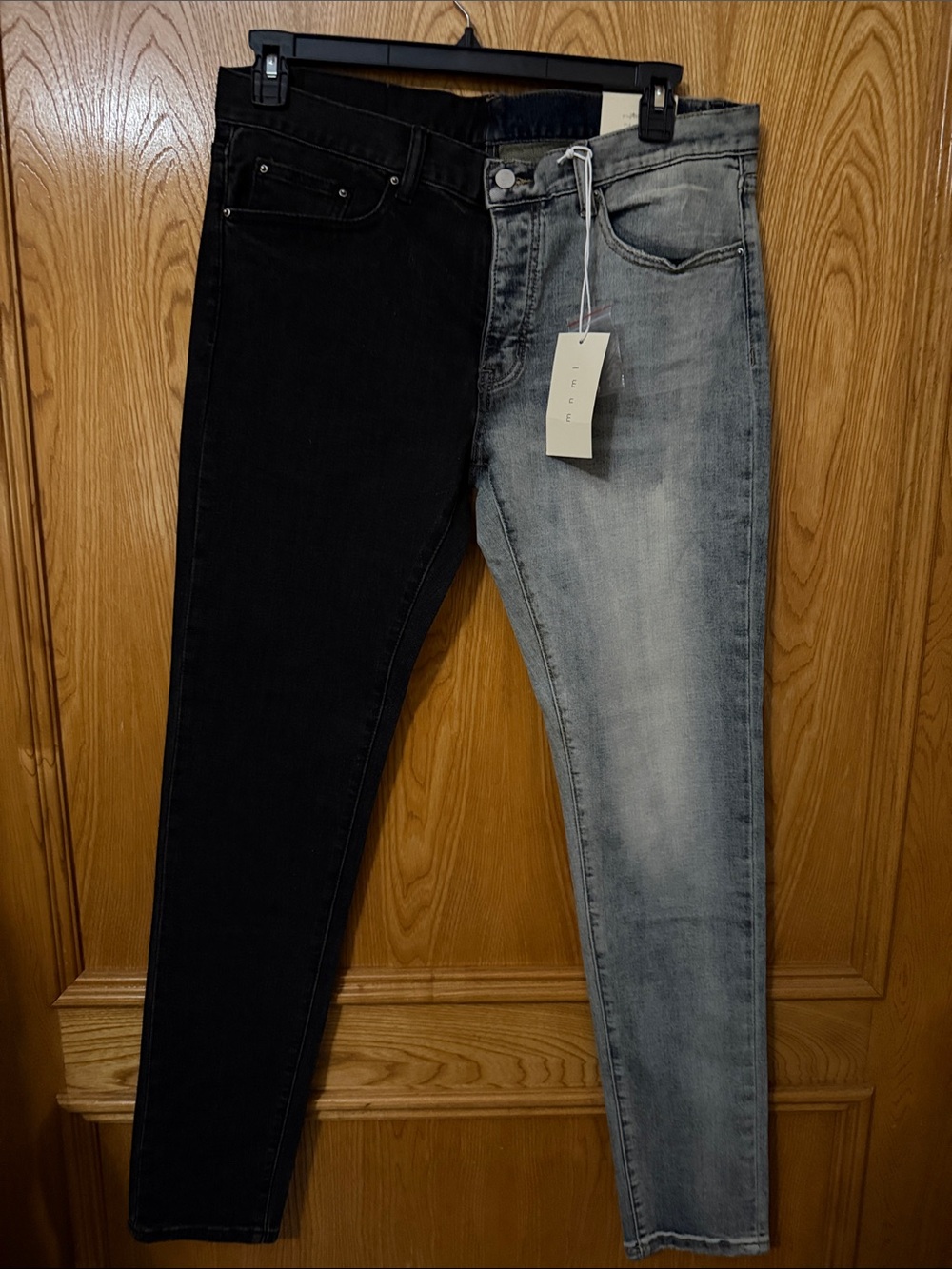 MNML Men's Two-Tone Black and Light Gray Skinny Jeans